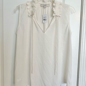 LOFT Tie-Neck Sleeveless mixed media Blouse
